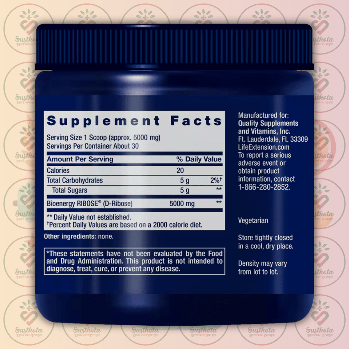 Life Extension D-Ribose Powder – 5000 Mg – 150G In Bangladesh Supplement Facts Life Extension D-Ribose Powder – 5000 Mg – 150G In Bangladesh Supplement Facts