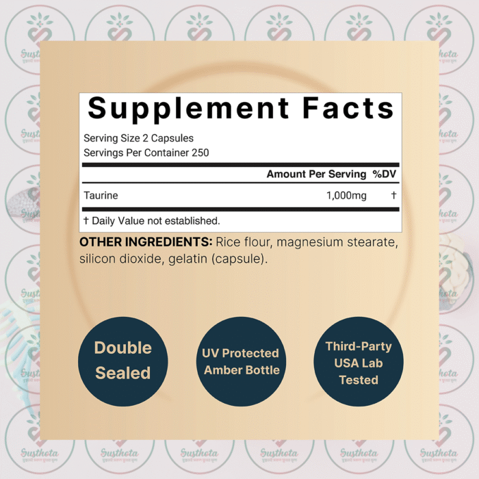 Naturebell Taurine - 1,000 Mg - 500 Capsules In Bangladesh Supplement Facts