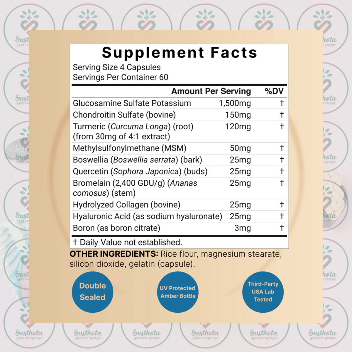 Naturebell Advanced Glucosamine Chondroitin & MSM - 1,500 mg - 240 Capsules in Bangladesh Supplement Facts