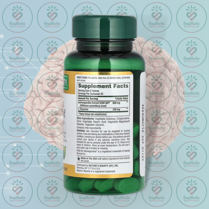 Nature'S Bounty Anxiety &Amp; Stress Relief With Ashwagandha Ksm-66 - 600 Mg - 50 Tablets In Bangladesh Supplement Facts