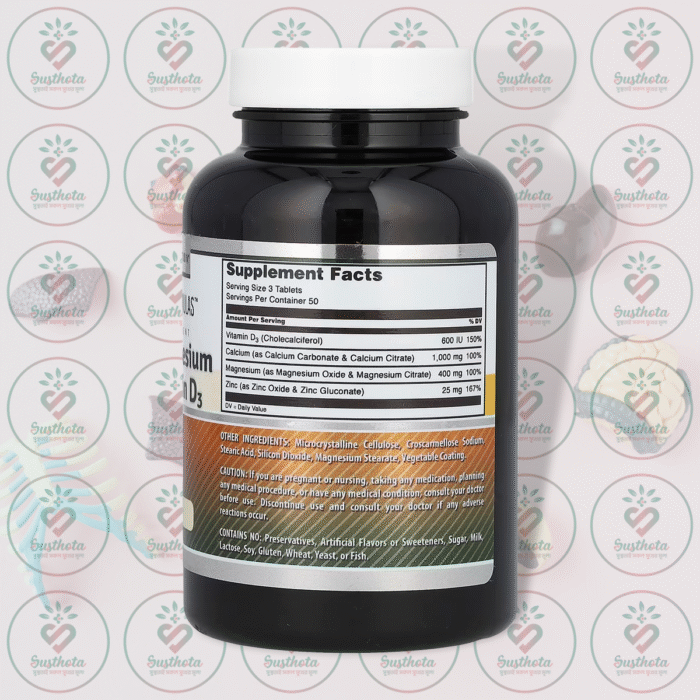 Amazing Nutrition Calcium Magnesium Zinc + Vitamin D3 - 150 Tablets In Bangladesh Supplement Facts