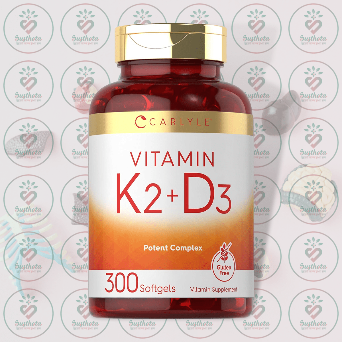 Carlyle Vitamin K2 + D3 Potent Complex – 200 Mcg K2 + 250 Mcg D3 – 300 Softgels In Bangladesh Image 01 Carlyle Vitamin K2 + D3 Potent Complex – 200 Mcg K2 + 250 Mcg D3 – 300 Softgels In Bangladesh Image 01