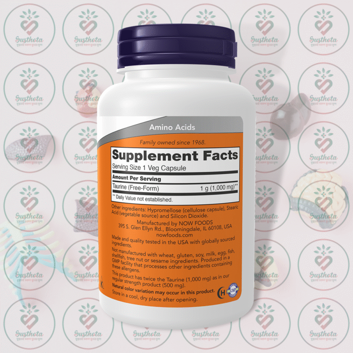 Now Double Strength Taurine – 1000 Mg – 100 Veg Capsules In Bangladesh Supplement Facts