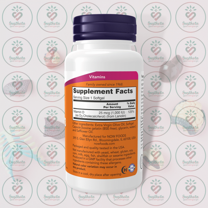 Now High Potency Vitamin D-3 - 1,000 Iu - 180 Softgels In Bangladesh Supplement Facts