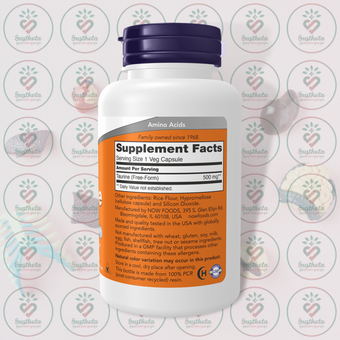 Now Taurine – 500 Mg – 100 Veg Capsules In Bangladesh Supplement Facts