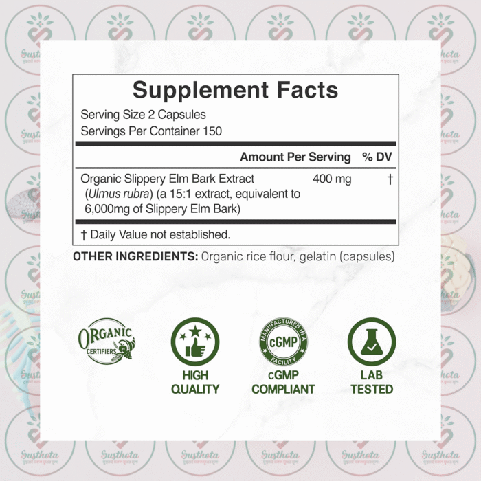Deal Supplement Slippery Elm Bark – 400 Mg – 300 Capsules In Bangladesh Supplement Facts