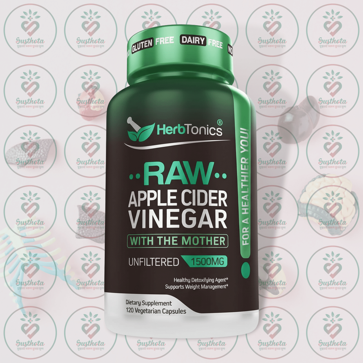Herbtonics Raw Apple Cider Vinegar With The Mother - 1500Mg - 120 Vegetarian Capsules In Bangladesh Image 01 Herbtonics Raw Apple Cider Vinegar With The Mother - 1500Mg - 120 Vegetarian Capsules In Bangladesh Image 01
