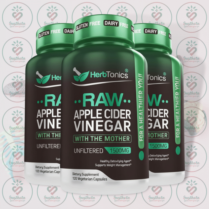 Herbtonics Raw Apple Cider Vinegar With The Mother - 1500Mg - 120 Vegetarian Capsules In Bangladesh Image 02