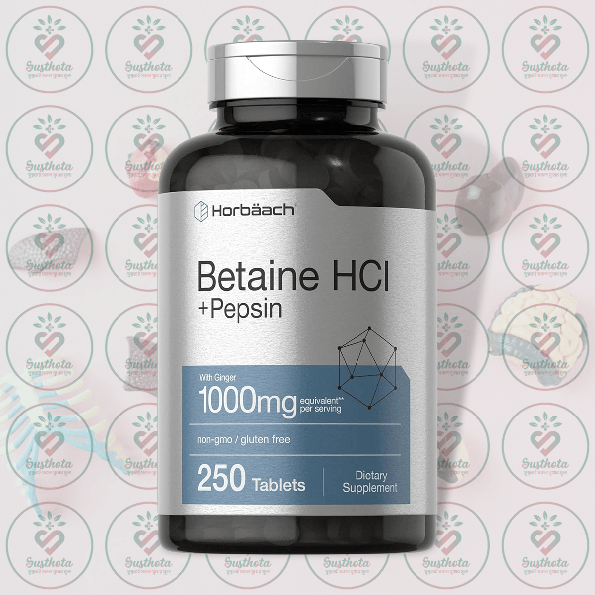 Horbäach Betaine Hcl + Pepsin With Ginger - 1000Mg - 250 Tablets In Bangladesh Image 01 Horbäach Betaine Hcl + Pepsin With Ginger - 1000Mg - 250 Tablets In Bangladesh Image 01