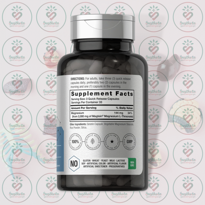 Horbäach Magtein Magnesium L-Threonate - 2000Mg - 100 Capsules In Bangladesh Supplement Facts