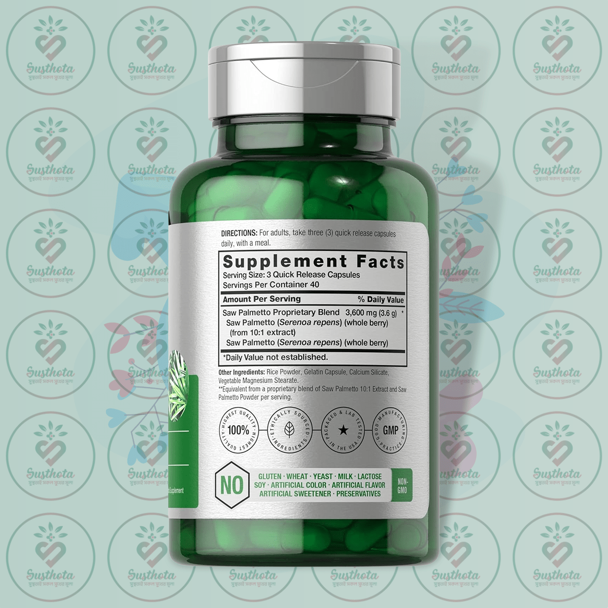 Horbäach Saw Palmetto – 3600Mg – 120 Capsules In Bangladesh Supplement Facts Horbäach Saw Palmetto – 3600Mg – 120 Capsules In Bangladesh Supplement Facts