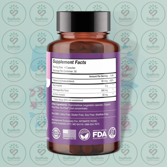 Intimate Rose Myo And D-Chiro Inositol With Ashwagandha And Vitamin D - 120 Vegetarian Capsules In Bangladesh Supplement Facts