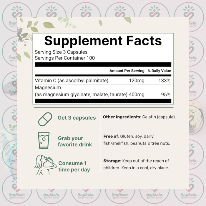 Micro Ingredients Triple Magnesium Complex – 400 Mg – 300 Capsules In Bangladesh Supplement Facts