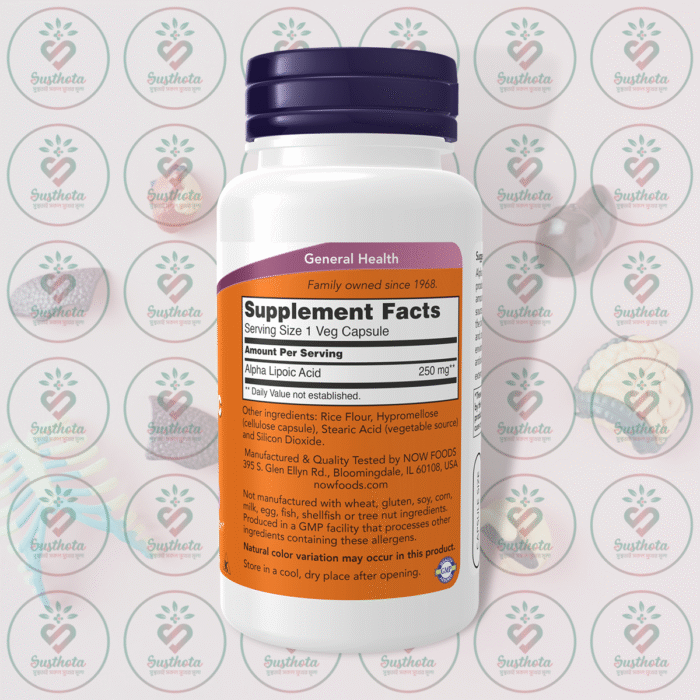 Now Alpha Lipoic Acid – 250 Mg – 60 Veg Capsules In Bangladesh Supplement Facts