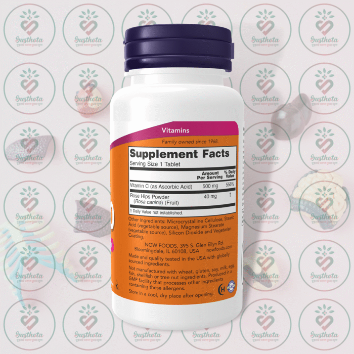 Now C-500 With Rose Hips – 500 Mg – 100 Tablets In Bangladesh Supplement Facts
