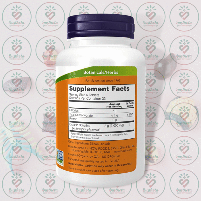 Now Certified Organic Spirulina – 500 Mg – 200 Tablets In Bangladesh Supplement Facts