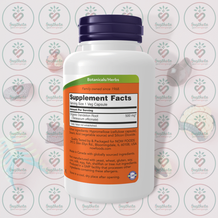 Now Dandelion Root – 500 Mg – 100 Veg Capsules In Bangladesh Supplement Facts