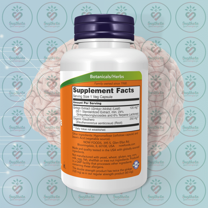 Now Double Strength Ginkgo Biloba – 120 Mg – 100 Veg Capsules In Bangladesh Supplement Facts