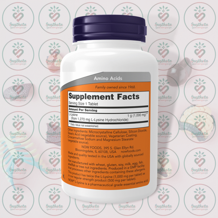 Now Double Strength L-Lysine – 1000 Mg – 100 Tablets In Bangladesh Supplement Facts