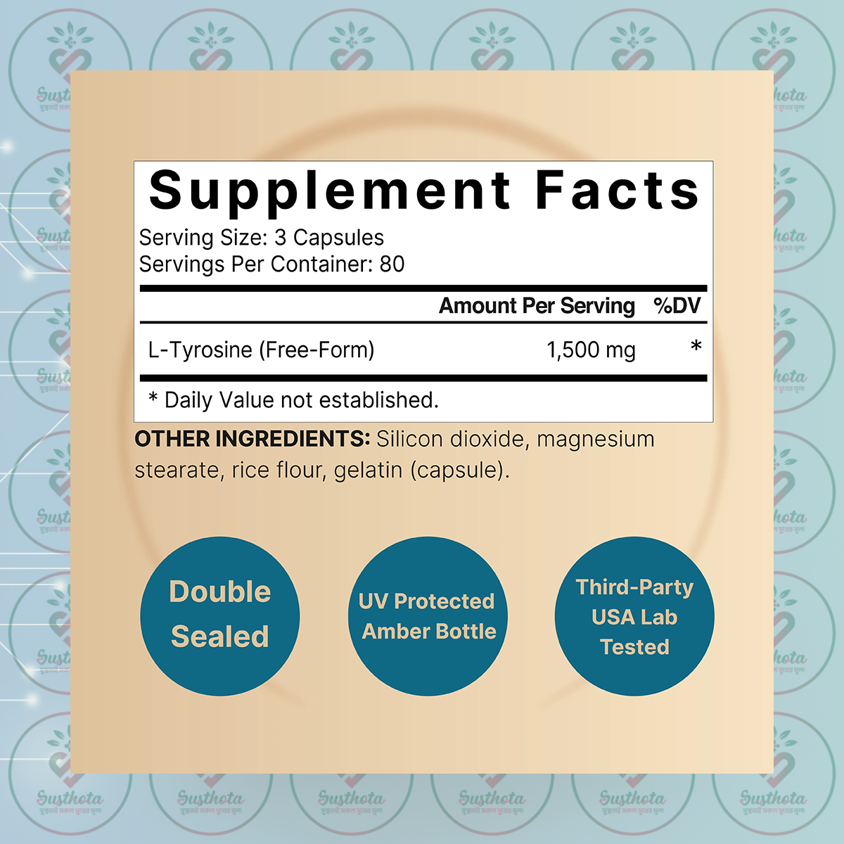 Naturebell L-Tyrosine – 1500 Mg – 240 Capsules In Bangladesh Supplement Facts Naturebell L-Tyrosine – 1500 Mg – 240 Capsules In Bangladesh Supplement Facts