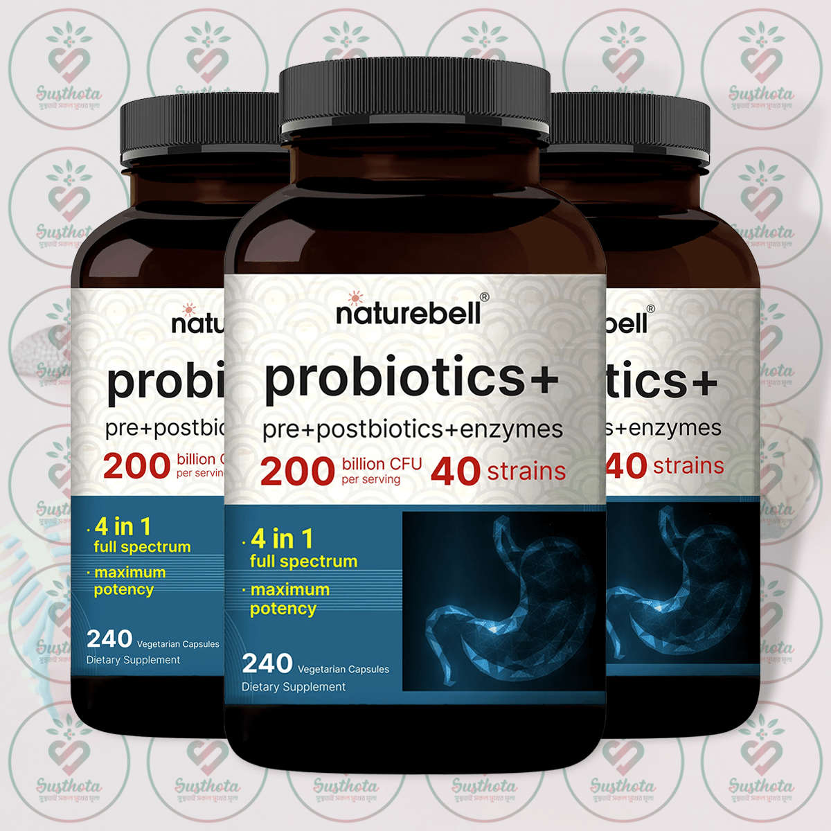 Naturebell Probiotics+ Pre+Postbiotics+Enzymes - 200 Billion Cfu - 240 Vegetarian Capsules In Bangladesh Image 02 Naturebell Probiotics+ Pre+Postbiotics+Enzymes - 200 Billion Cfu - 240 Vegetarian Capsules In Bangladesh Image 02