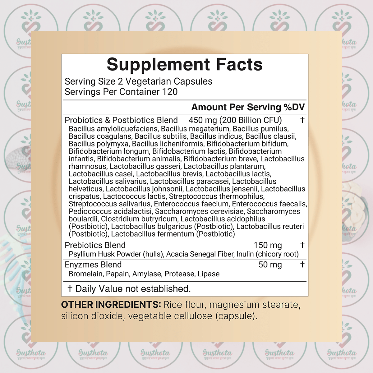 Naturebell Probiotics+ Pre+Postbiotics+Enzymes - 200 Billion Cfu - 240 Vegetarian Capsules In Bangladesh Supplement Facts Naturebell Probiotics+ Pre+Postbiotics+Enzymes - 200 Billion Cfu - 240 Vegetarian Capsules In Bangladesh Supplement Facts