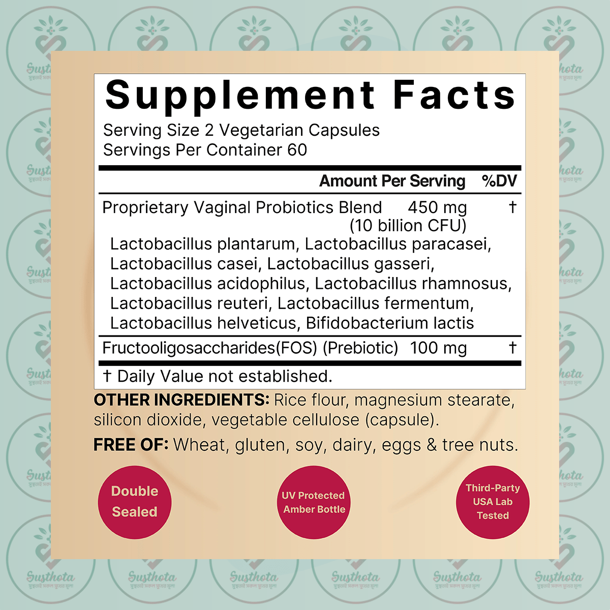 Naturebell Vaginal Probiotics – 10 Billion Cfu – 120 Vegetarian Capsules In Bangladesh Supplement Facts Naturebell Vaginal Probiotics – 10 Billion Cfu – 120 Vegetarian Capsules In Bangladesh Supplement Facts
