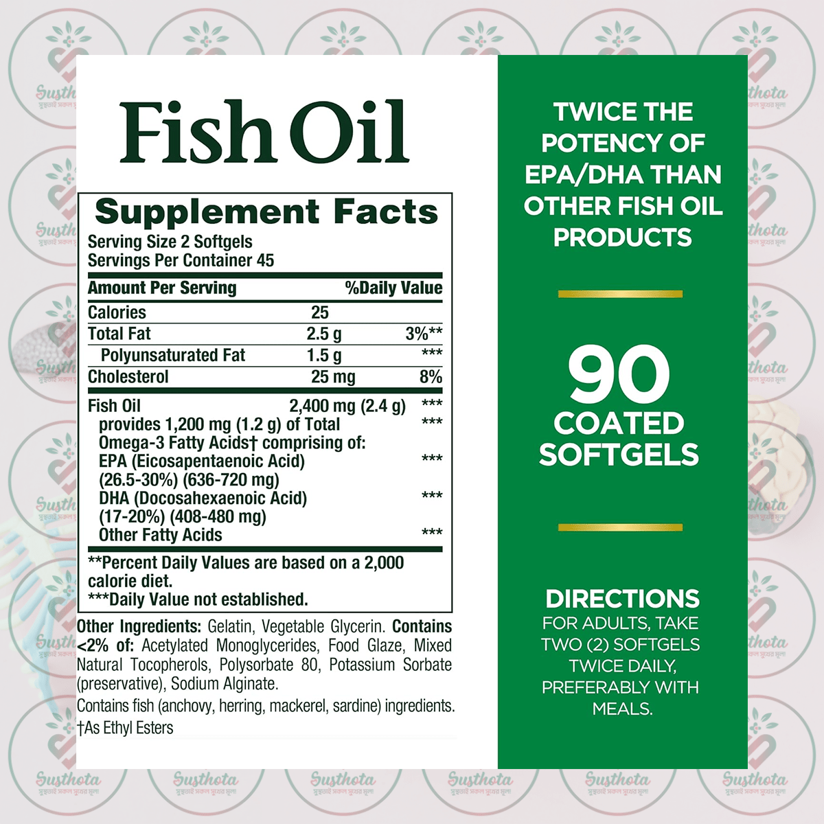 Nature's Bounty Odorless Fish Oil - 2400Mg - 90 Coated Softgels In Bangladesh Supplement Facts Nature's Bounty Odorless Fish Oil - 2400Mg - 90 Coated Softgels In Bangladesh Supplement Facts
