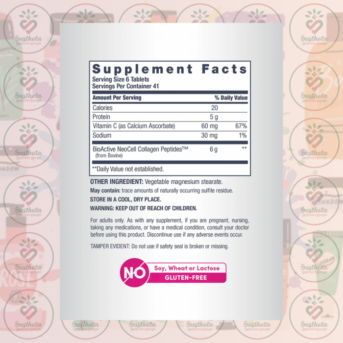 Neocell Grassfed Collagen Peptides + Vitamin C - 6000Mg - 250 Tablets In Bangladesh Supplement Facts
