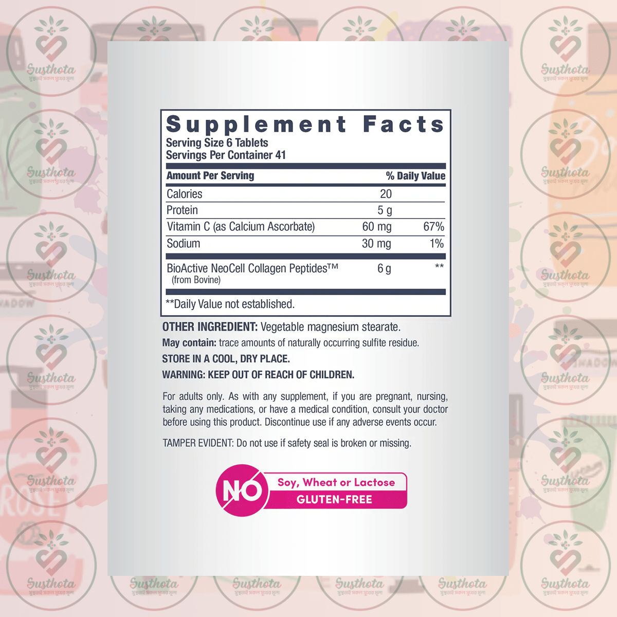 Neocell Grassfed Collagen Peptides + Vitamin C - 6000Mg - 250 Tablets In Bangladesh Supplement Facts Neocell Grassfed Collagen Peptides + Vitamin C - 6000Mg - 250 Tablets In Bangladesh Supplement Facts