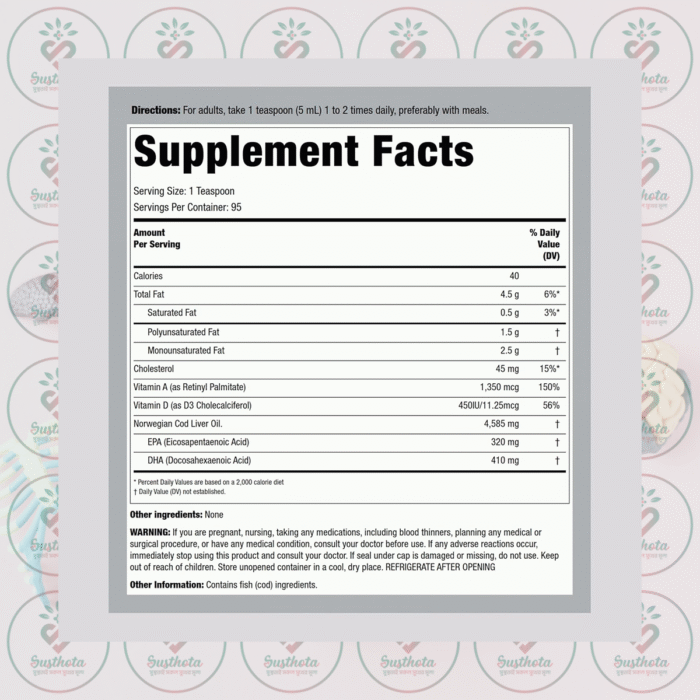 Piping Rock Engelvaer Norwegian Cod Liver Oil With Epa-Dha - 16 Fl Oz (473 Ml) In Bangladesh Supplement Facts