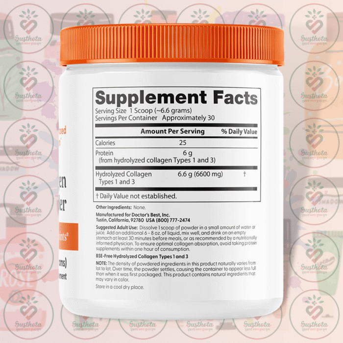 Doctor'S Best Pure Collagen Types 1 And 3 Powder - 200G In Bangladesh Supplement Facts