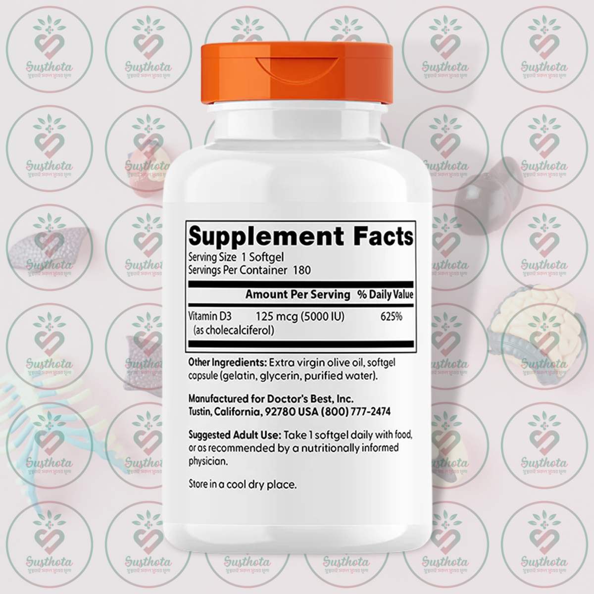 Doctor's Best Vitamin D3 – 5000 Iu – 180 Softgels In Bangladesh Supplement Facts Doctor's Best Vitamin D3 – 5000 Iu – 180 Softgels In Bangladesh Supplement Facts