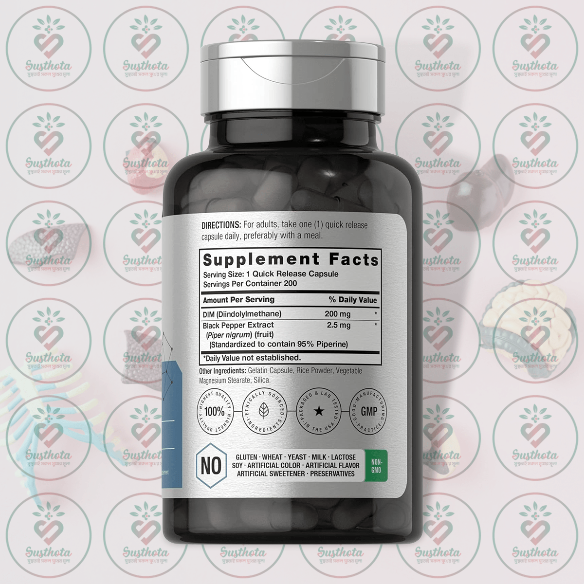 Horbäach Advanced DIM Diindolylmethane - 200mg - 200 Capsules in Bangladesh Supplement Facts