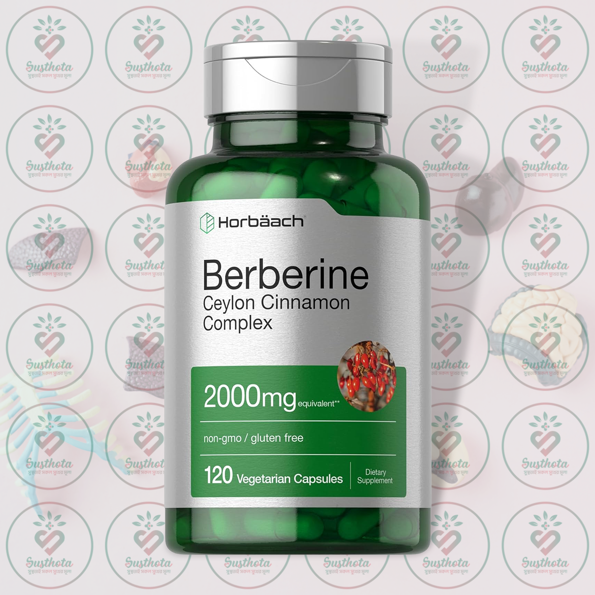 Horbäach Berberine Ceylon Cinnamon Complex – 2000Mg – 120 Vegetarian Capsules In Bangladesh Image 01 Horbäach Berberine Ceylon Cinnamon Complex – 2000Mg – 120 Vegetarian Capsules In Bangladesh Image 01