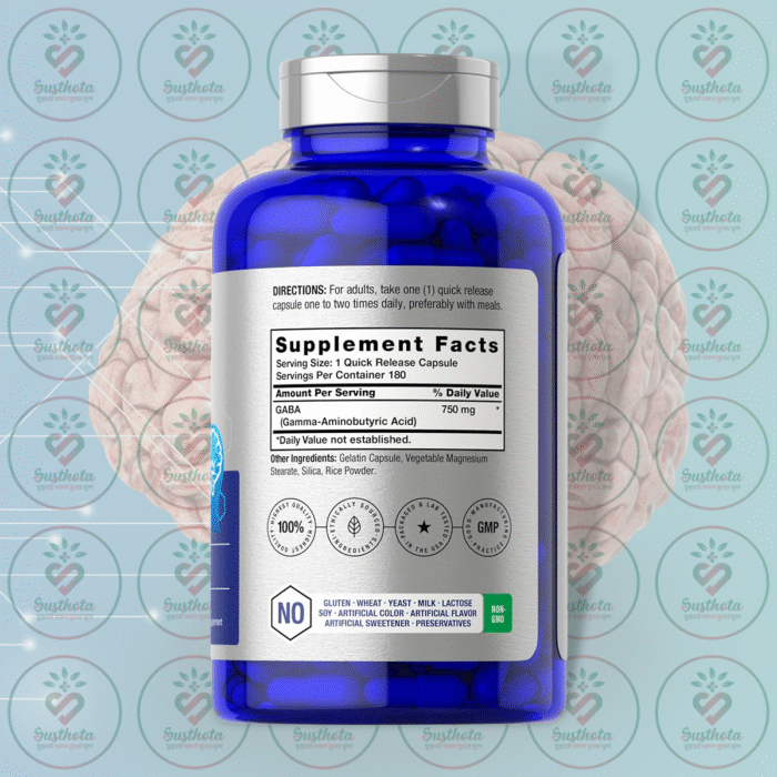 Horbäach Gaba Gamma Aminobutyric Acid – 750 Mg – 180 Capsules In Bangladesh Supplement Facts