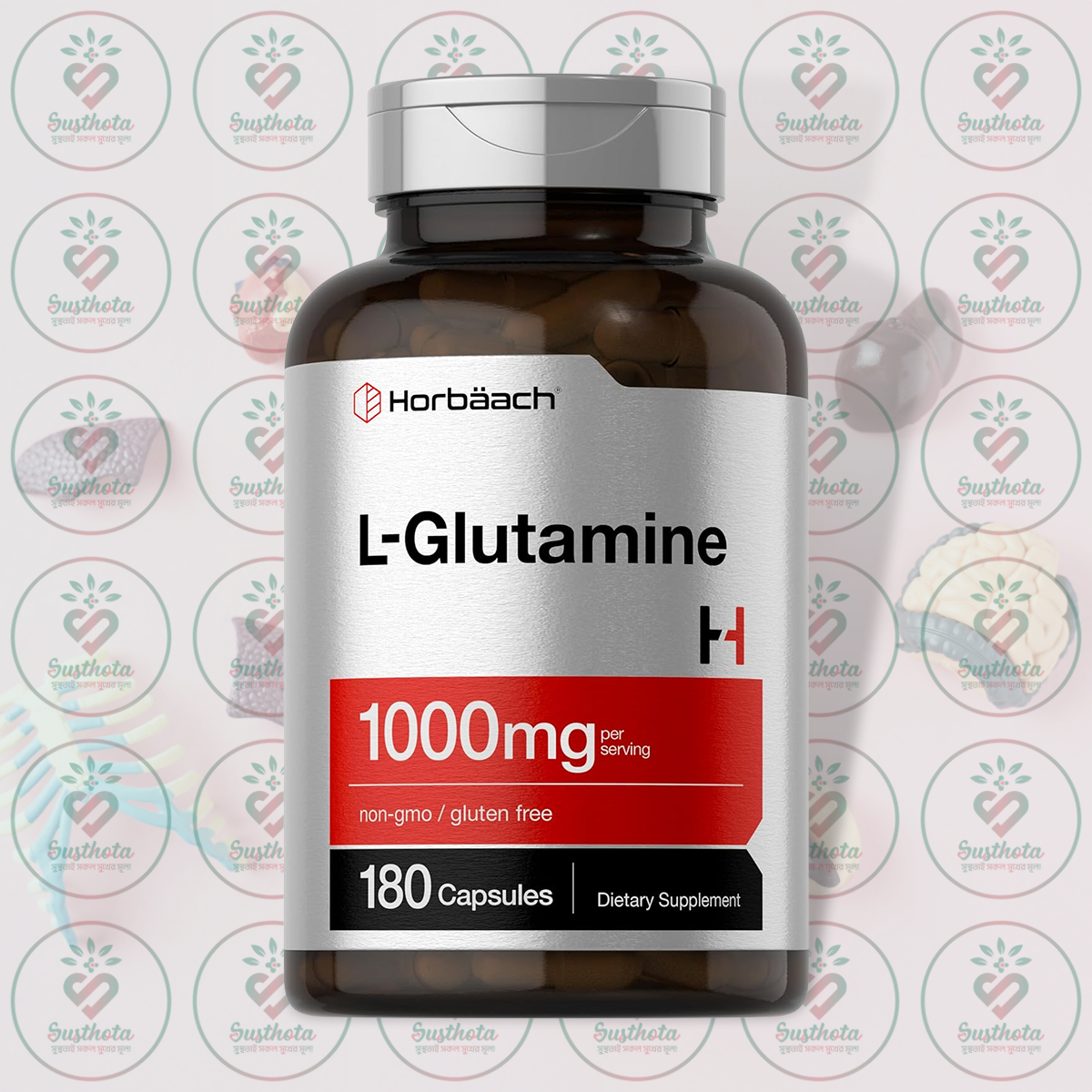 Horbäach L-Glutamine – 1000mg – 180 Capsules in Bangladesh Image 01