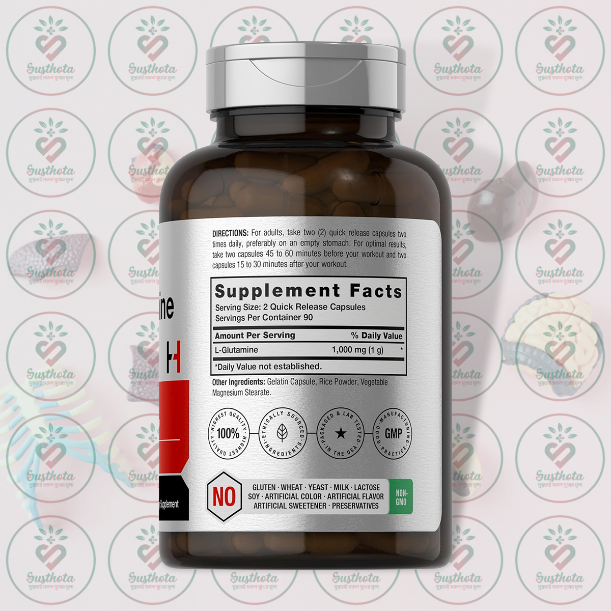 Horbäach L-Glutamine – 1000mg – 180 Capsules in Bangladesh Supplement Facts