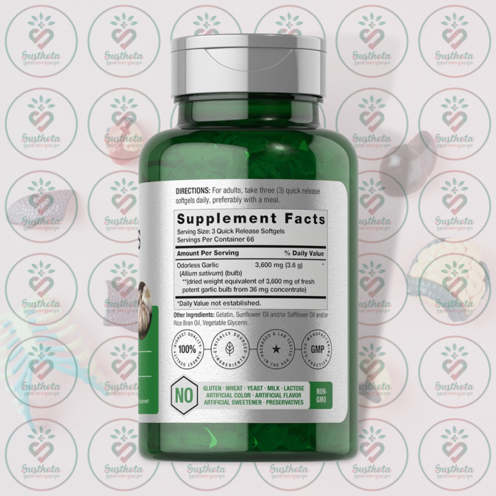 Horbäach Odorless Garlic - 3600Mg - 200 Softgels In Bangladesh Supplement Facts