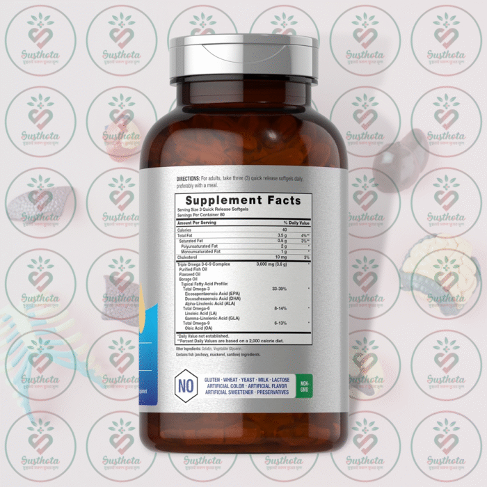 Horbäach Triple Omega 3-6-9 - 3600Mg - 240 Softgels In Bangladesh Supplement Facts