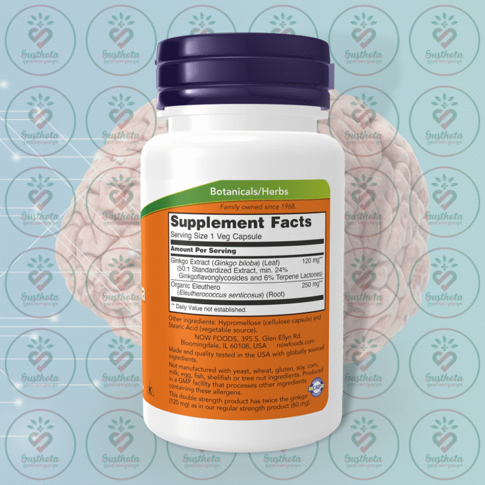 Now Double Strength Ginkgo Biloba – 120 Mg – 50 Veg Capsules In Bangladesh Supplement Facts