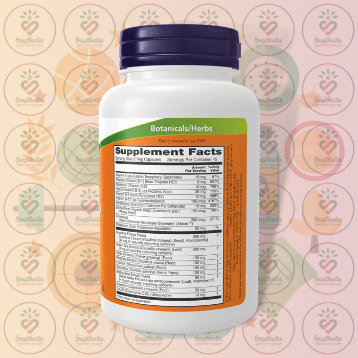 Now Energy - 90 Veg Capsules In Bangladesh Supplement Facts