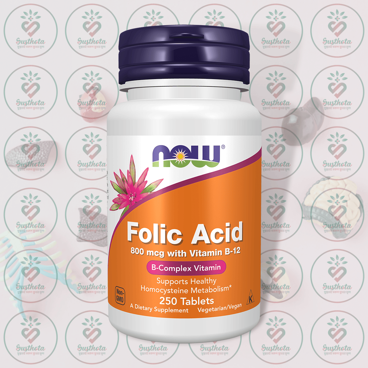 NOW Folic Acid with Vitamin B-12 – 800 mcg – 250 Tablets in Bangladesh Image 01