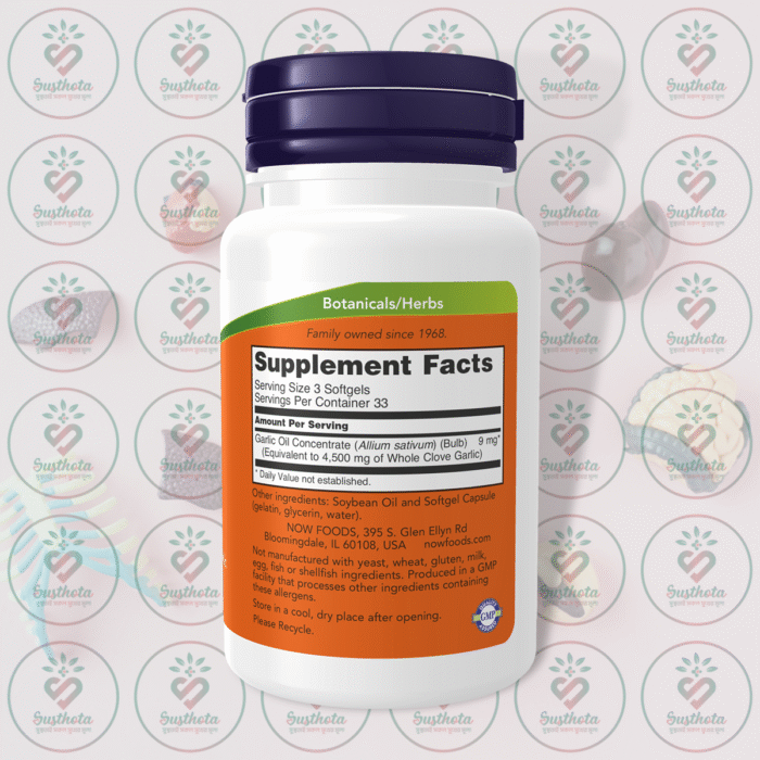 Now Garlic Oil – 1500 Mg – 100 Softgels In Bangladesh Supplement Facts