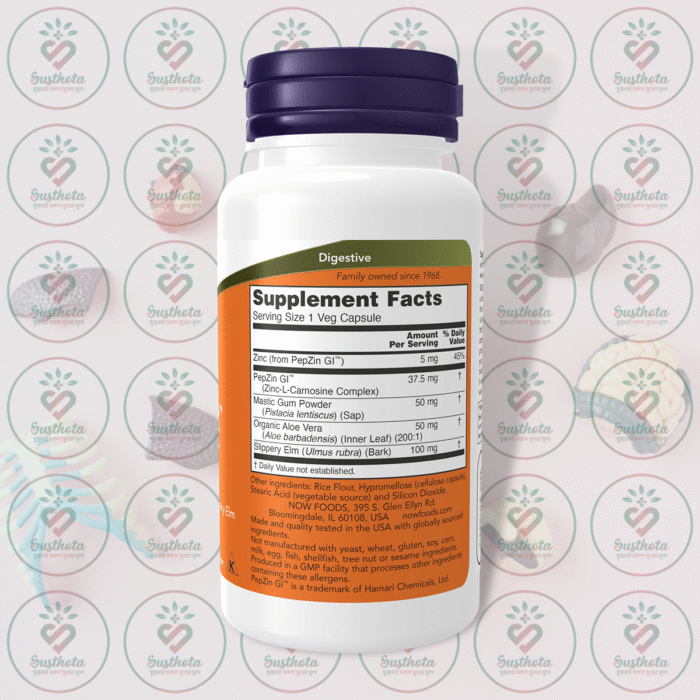 Now Gastro Comfort With Pepzin Gi - 60 Veg Capsules In Bangladesh Supplement Facts