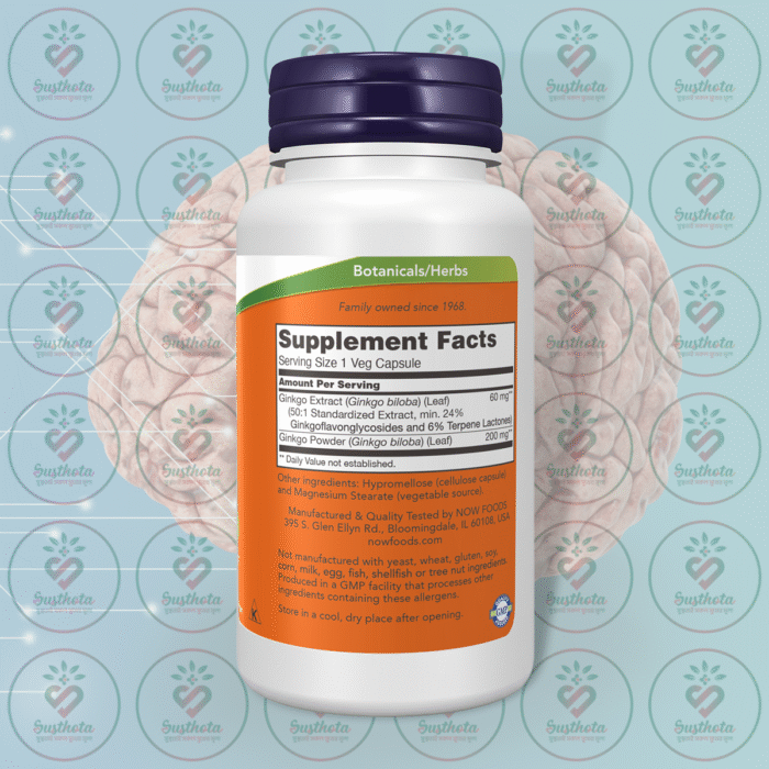 Now Ginkgo Biloba – 60 Mg – 120 Veg Capsules In Bangladesh Supplement Facts