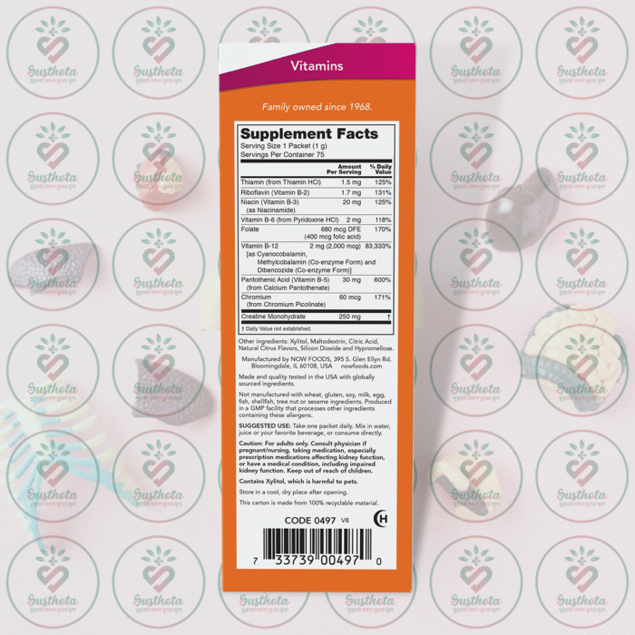 Now Instant Energy B12 – 2000 Mcg – 75 Packets In Bangladesh Supplement Facts