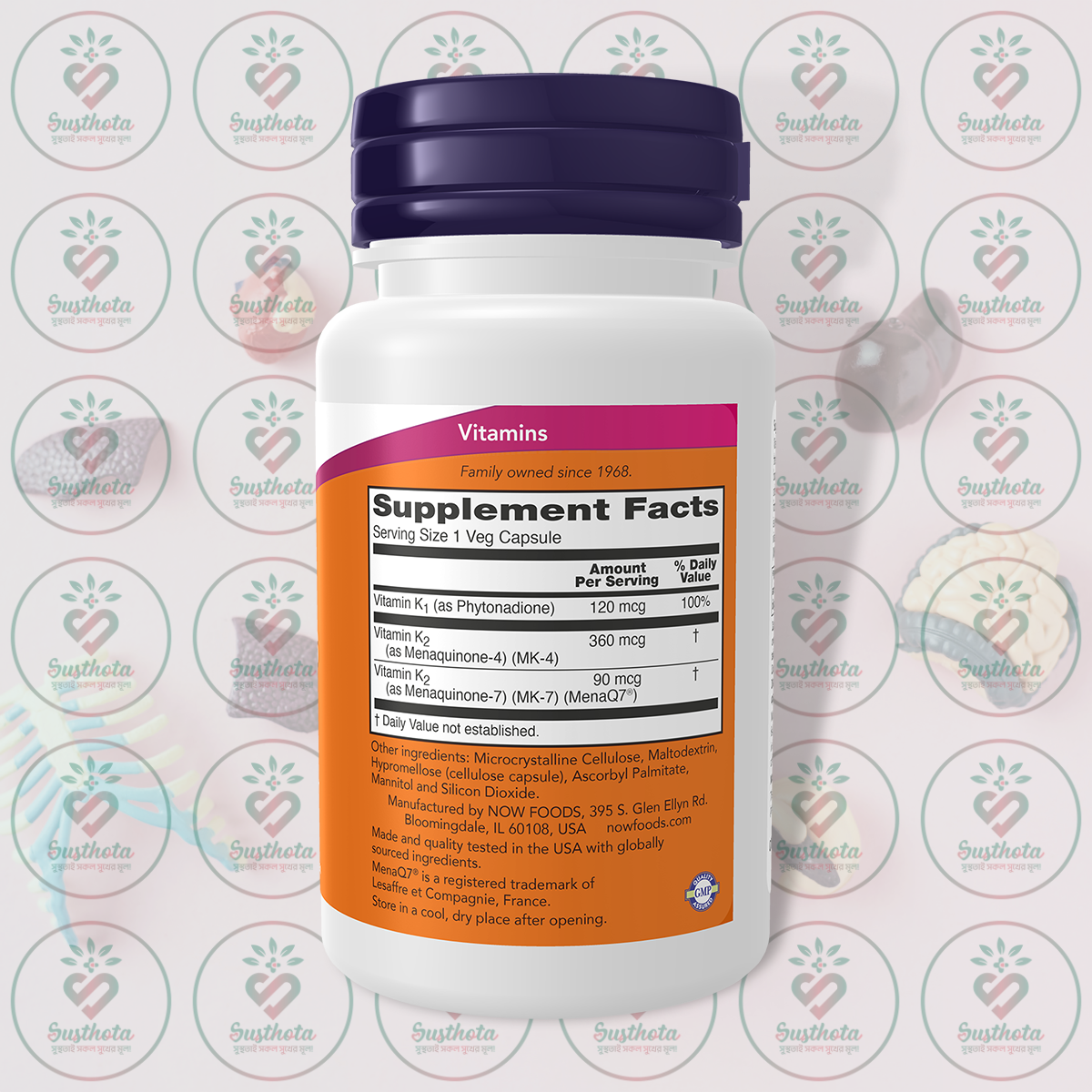 NOW MK-7 Plus with K1 & MK-4 - 90 Veg Capsules in Bangladesh Supplement Facts