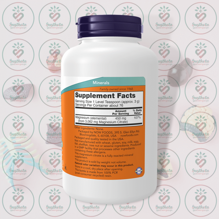 Now Magnesium Citrate Pure Powder - 450 Mg - 227G In Bangladesh Supplement Facts