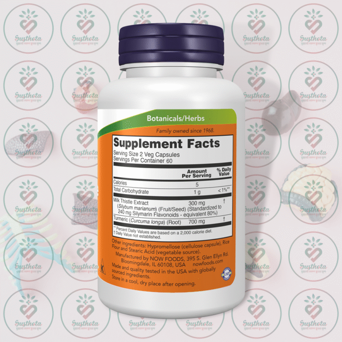 Now Milk Thistle Extract With Turmeric – 150 Mg – 120 Veg Capsules In Bangladesh Supplement Facts